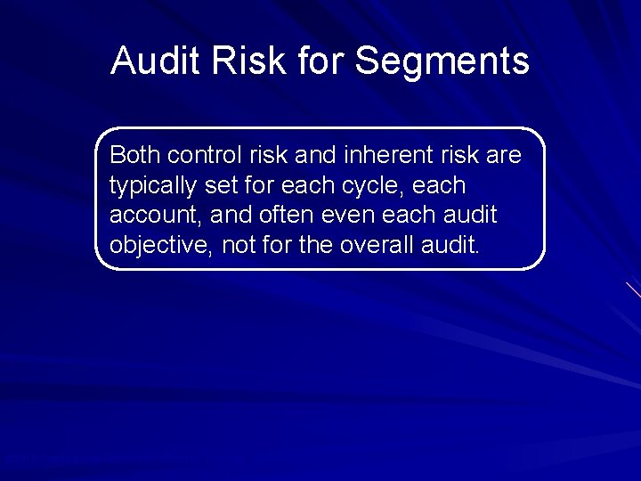 Audit Risk for Segments Both control risk and inherent risk are typically set for