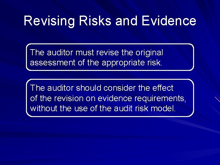 Revising Risks and Evidence The auditor must revise the original assessment of the appropriate