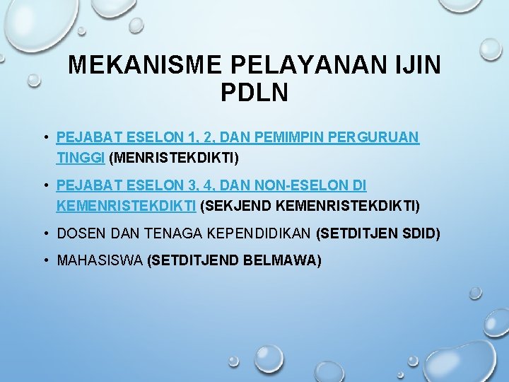 MEKANISME PELAYANAN IJIN PDLN • PEJABAT ESELON 1, 2, DAN PEMIMPIN PERGURUAN TINGGI (MENRISTEKDIKTI)