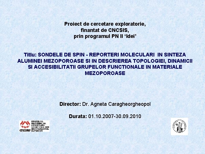 Proiect de cercetare exploratorie, finantat de CNCSIS, prin programul PN II ‘Idei’ Titlu: SONDELE