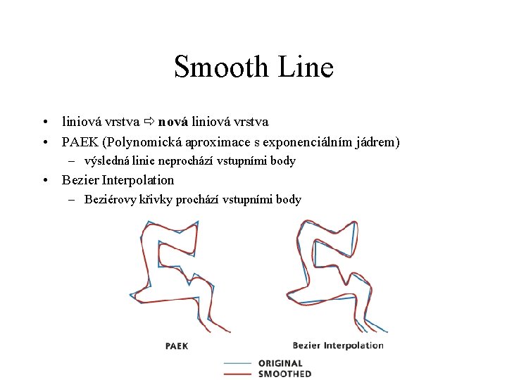 Smooth Line • liniová vrstva nová liniová vrstva • PAEK (Polynomická aproximace s exponenciálním