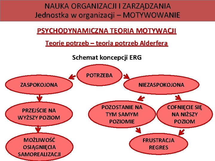 NAUKA ORGANIZACJI I ZARZĄDZANIA Jednostka w organizacji – MOTYWOWANIE PSYCHODYNAMICZNA TEORIA MOTYWACJI Teorie potrzeb