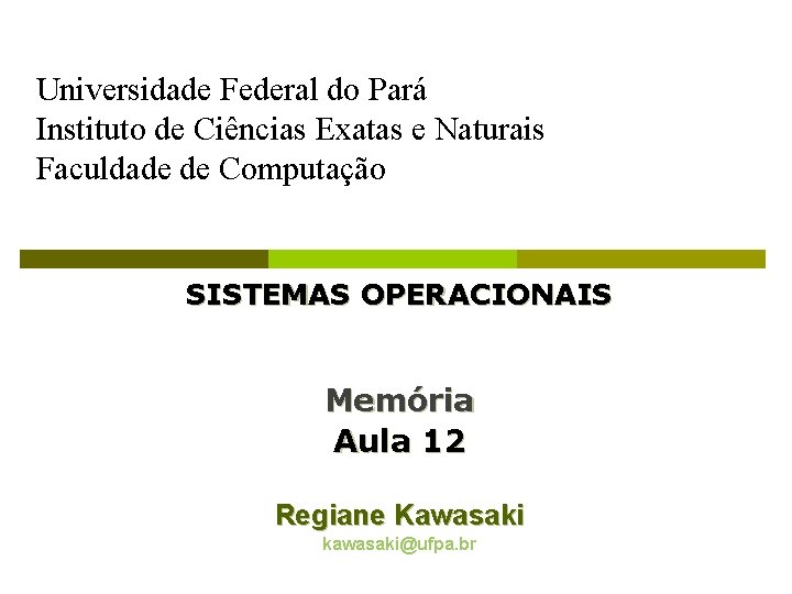 Universidade Federal do Pará Instituto de Ciências Exatas e Naturais Faculdade de Computação SISTEMAS