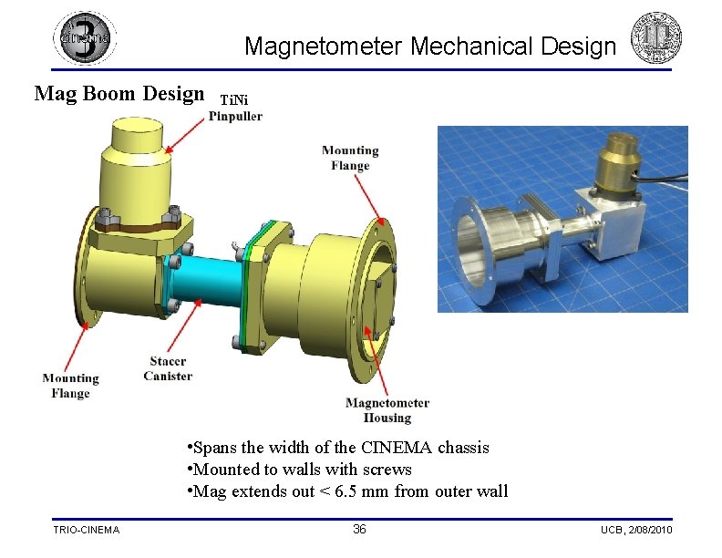 Magnetometer Mechanical Design Mag Boom Design Ti. Ni • Spans the width of the