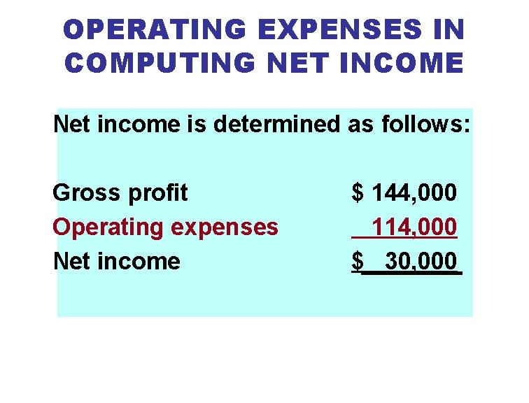 OPERATING EXPENSES IN COMPUTING NET INCOME Net income is determined as follows: Gross profit