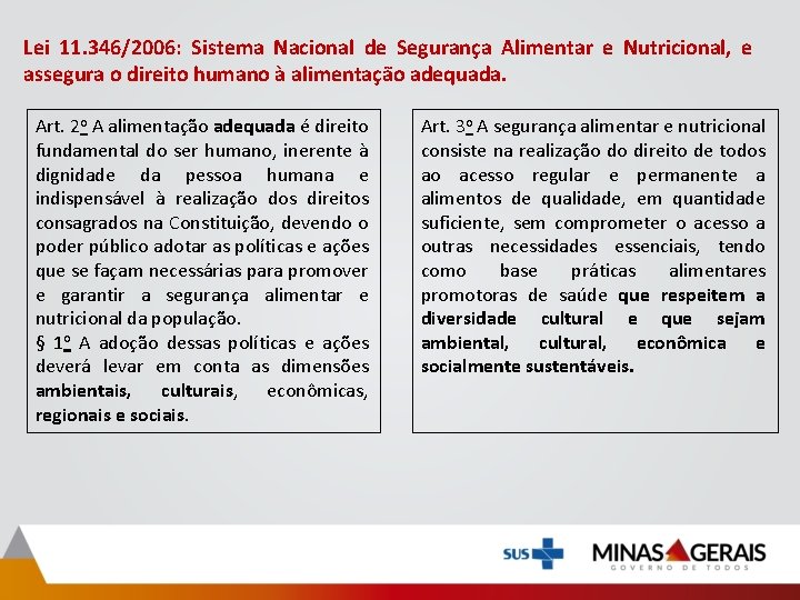 Lei 11. 346/2006: Sistema Nacional de Segurança Alimentar e Nutricional, e assegura o direito