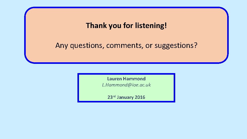 Thank you for listening! Any questions, comments, or suggestions? Lauren Hammond L. Hammond@ioe. ac.