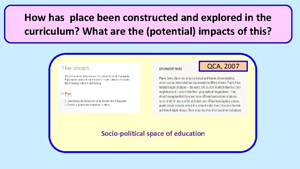How has place been constructed and explored in the curriculum? What are the (potential)