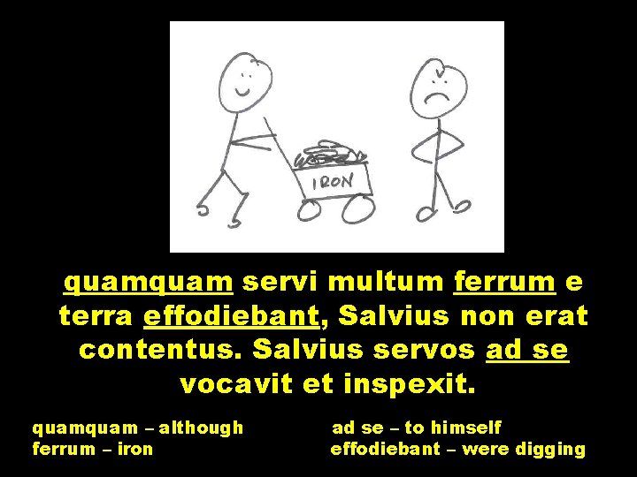 quam servi multum ferrum e terra effodiebant, Salvius non erat contentus. Salvius servos ad