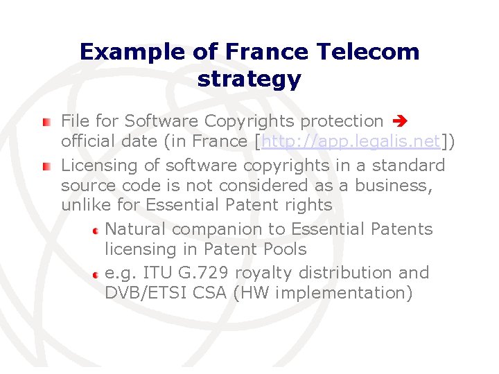 Example of France Telecom strategy File for Software Copyrights protection official date (in France