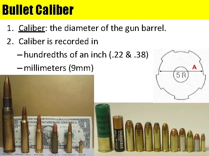 Bullet Caliber 1. Caliber: the diameter of the gun barrel. 2. Caliber is recorded