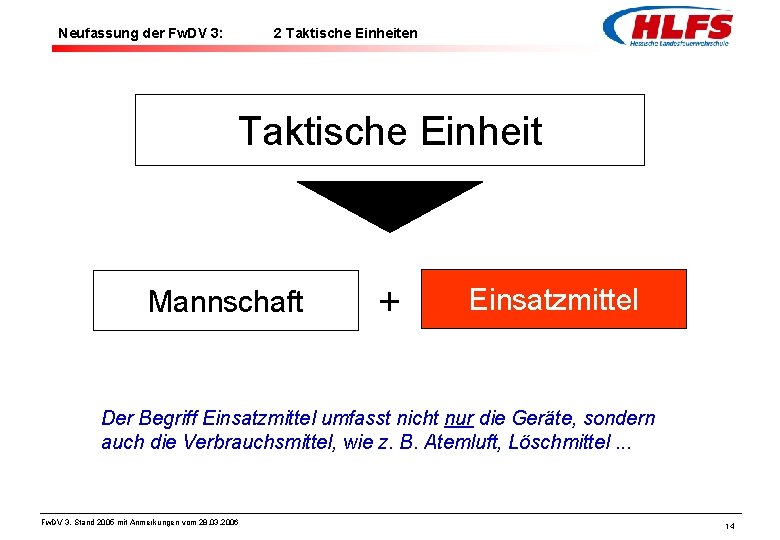 Neufassung der Fw. DV 3: 2 Taktische Einheiten Taktische Einheit Mannschaft + Einsatzmittel Der