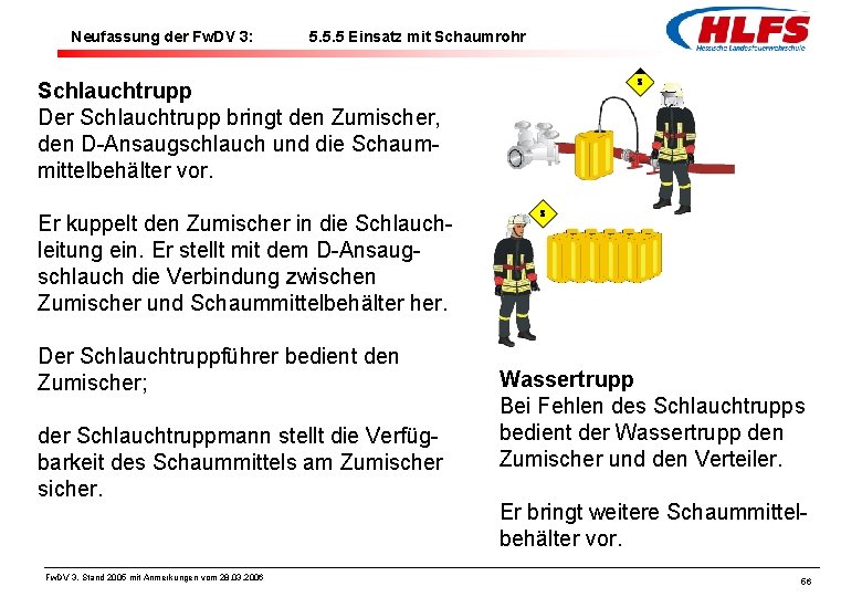 Neufassung der Fw. DV 3: 5. 5. 5 Einsatz mit Schaumrohr Schlauchtrupp Der Schlauchtrupp