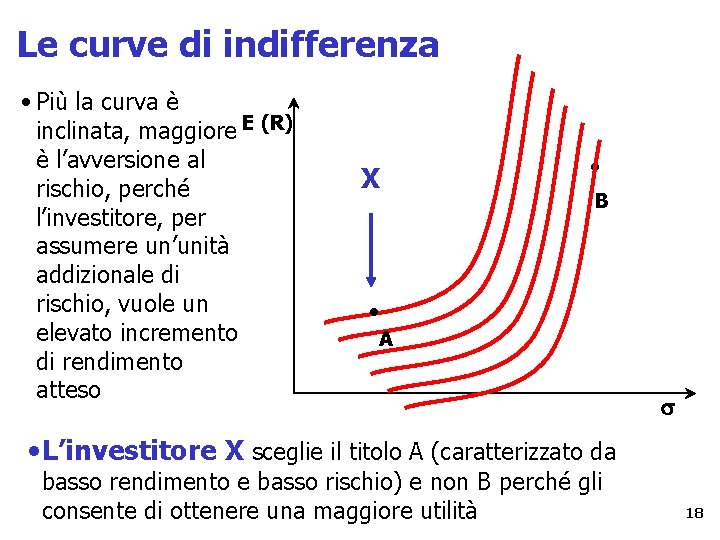 Le curve di indifferenza • Più la curva è inclinata, maggiore E (R) è