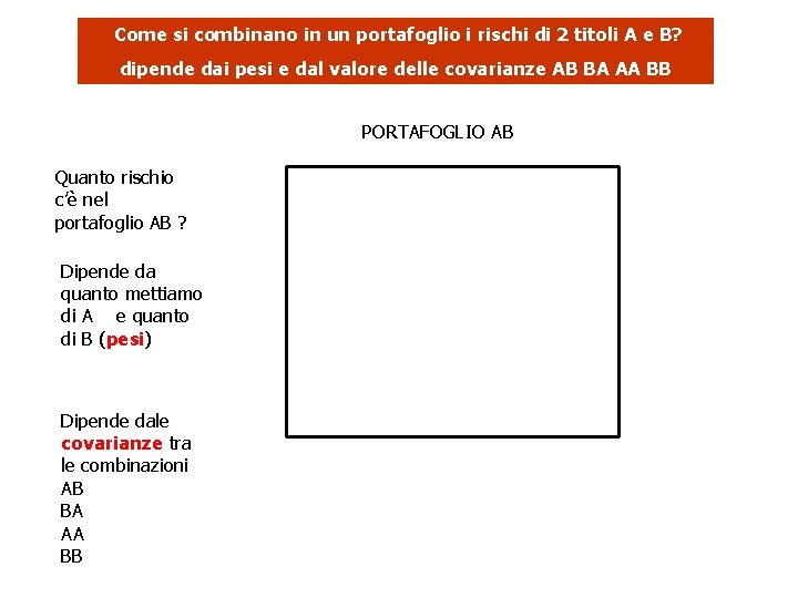  Come si combinano in un portafoglio i rischi di 2 titoli A e