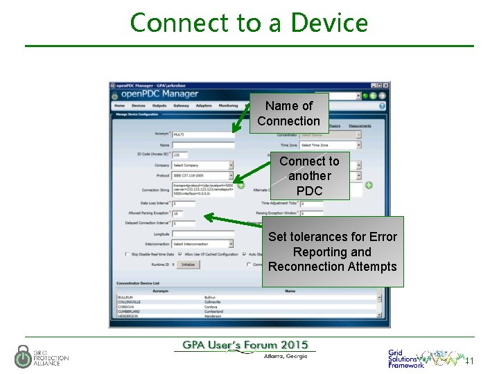 Connect to a Device Name of Connection Connect to another PDC Set tolerances for