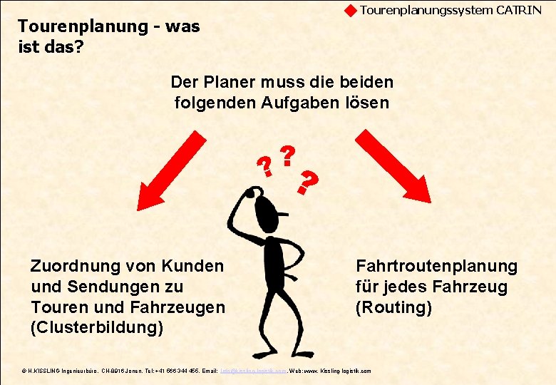 Tourenplanungssystem CATRIN Tourenplanung - was ist das? Der Planer muss die beiden folgenden Aufgaben