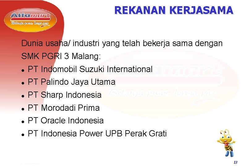 REKANAN KERJASAMA Dunia usaha/ industri yang telah bekerja sama dengan SMK PGRI 3 Malang: REKANAN KERJASAMA Dunia usaha/ industri yang telah bekerja sama dengan SMK PGRI 3 Malang: