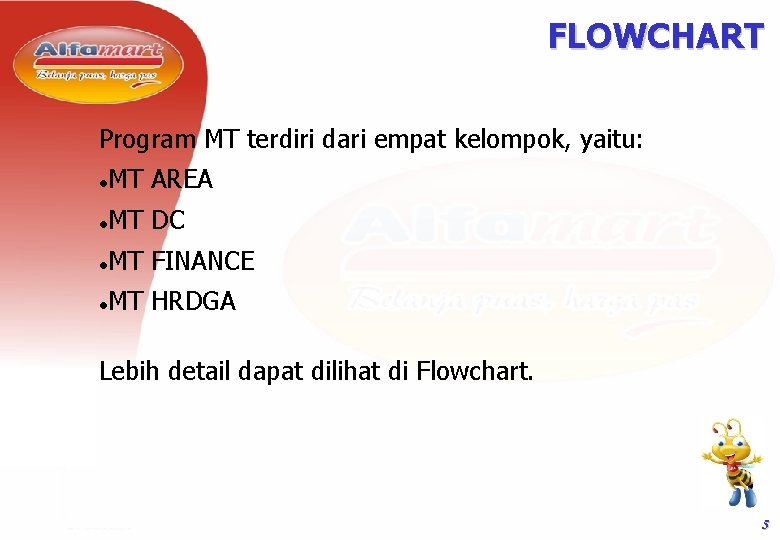 FLOWCHART Program MT terdiri dari empat kelompok, yaitu: MT AREA MT DC MT FINANCE FLOWCHART Program MT terdiri dari empat kelompok, yaitu: MT AREA MT DC MT FINANCE