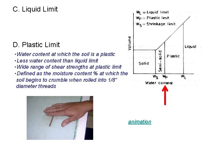 C. Liquid Limit D. Plastic Limit • Water content at which the soil is