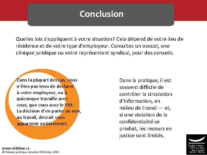Conclusion Quelles lois s’appliquent à votre situation? Cela dépend de votre lieu de résidence