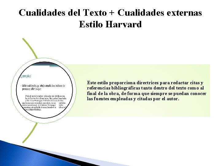 Cualidades del Texto + Cualidades externas Estilo Harvard Este estilo proporciona directrices para redactar