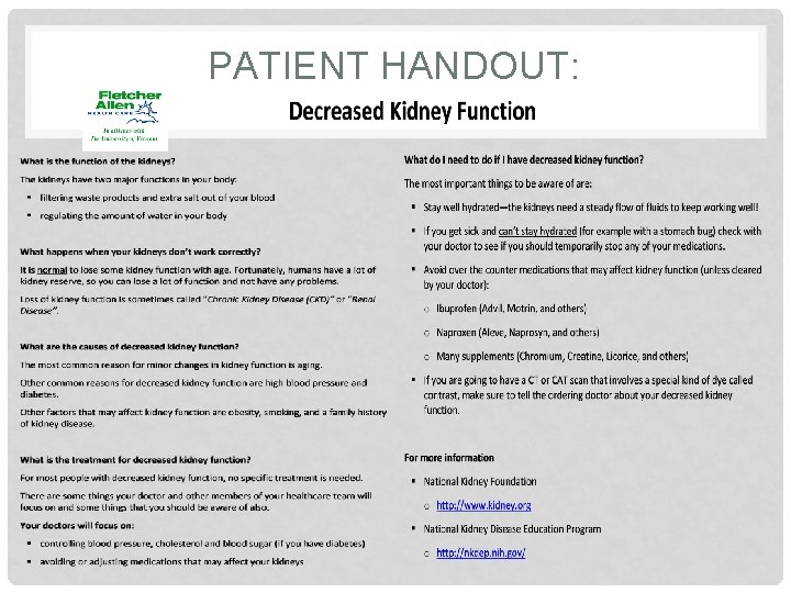 PATIENT HANDOUT: 