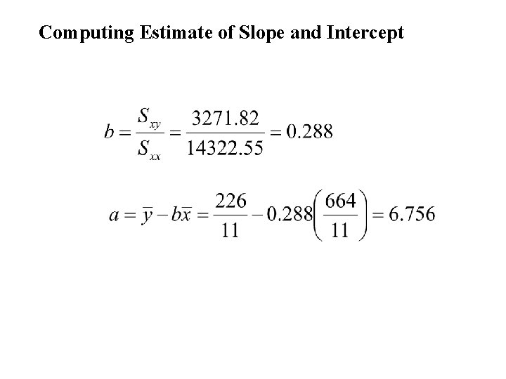 Computing Estimate of Slope and Intercept 