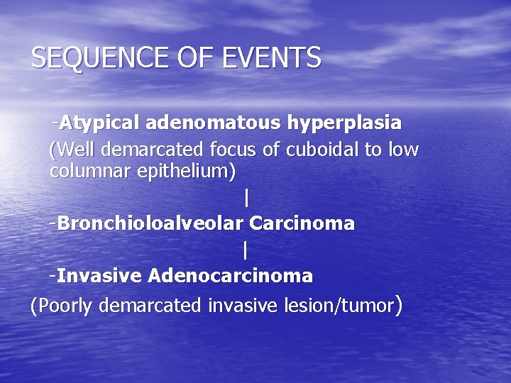 SEQUENCE OF EVENTS -Atypical adenomatous hyperplasia (Well demarcated focus of cuboidal to low columnar