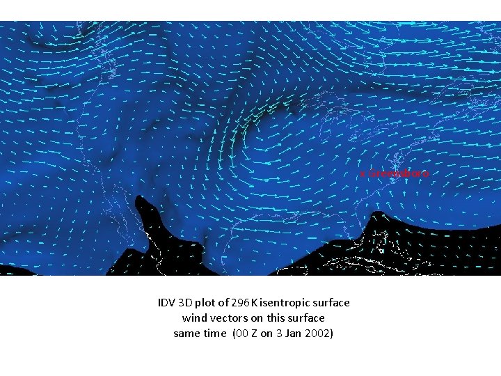 x Greensboro IDV 3 D plot of 296 K isentropic surface wind vectors on