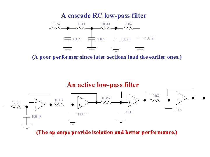 A cascade RC low-pass filter (A poor performer since later sections load the earlier