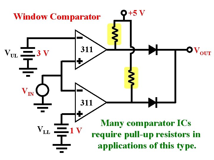 Window Comparator VUL 3 V 311 +5 V VOUT VIN 311 VLL Many comparator