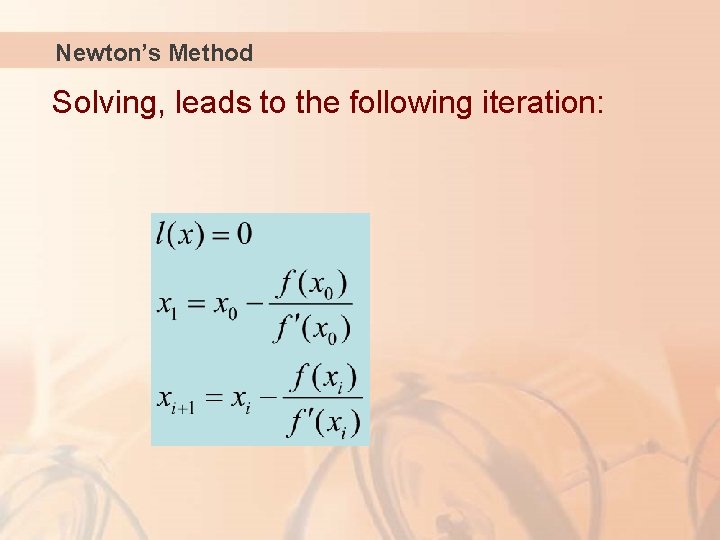 Newton’s Method Solving, leads to the following iteration: 