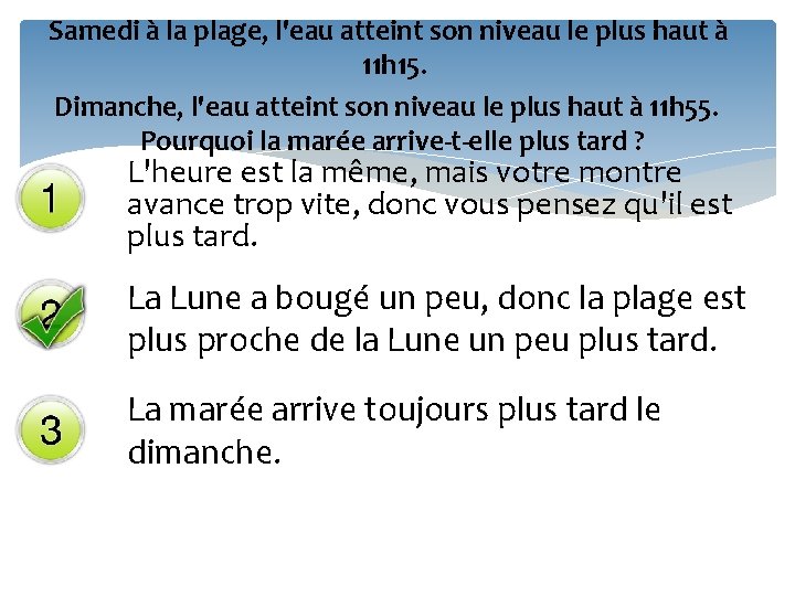 Samedi à la plage, l'eau atteint son niveau le plus haut à 11 h