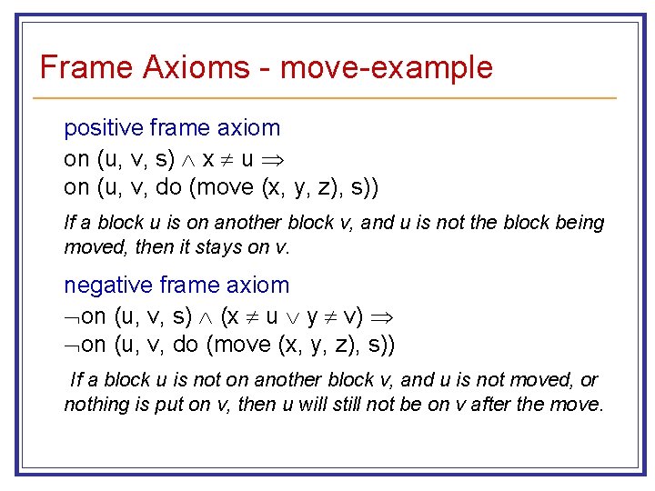 Frame Axioms - move-example positive frame axiom on (u, v, s) x u on