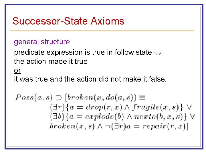Successor-State Axioms general structure predicate expression is true in follow state the action made