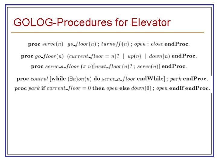 GOLOG-Procedures for Elevator 