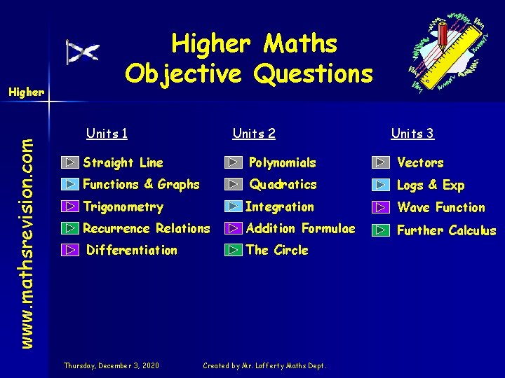 www. mathsrevision. com Higher Maths Objective Questions Units 1 Units 2 Units 3 Straight