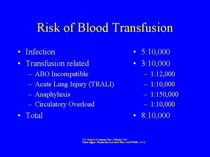 Risk of Blood Transfusion • Infection • Transfusion related – – ABO Incompatible Acute