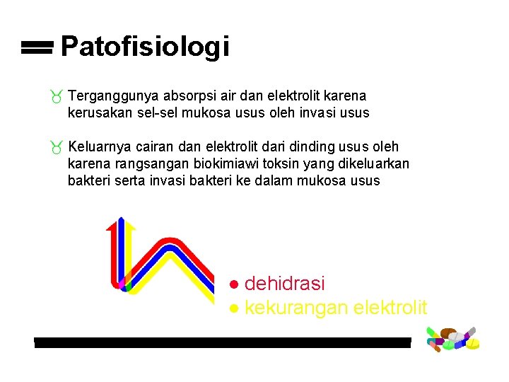 Patofisiologi _ Terganggunya absorpsi air dan elektrolit karena kerusakan sel-sel mukosa usus oleh invasi