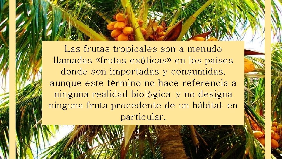Las frutas tropicales son a menudo llamadas «frutas exóticas» en los países donde son