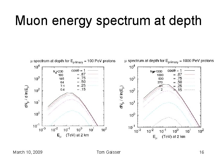 Muon energy spectrum at depth Nm=230 180 145 64 7. 1 0. 4 March