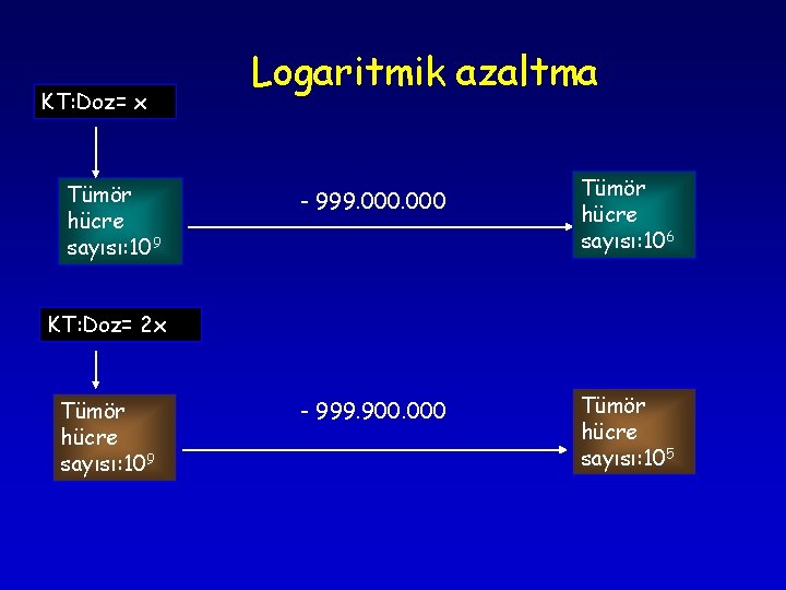 KT: Doz= x Tümör hücre sayısı: 109 Logaritmik azaltma - 999. 000 Tümör hücre KT: Doz= x Tümör hücre sayısı: 109 Logaritmik azaltma - 999. 000 Tümör hücre