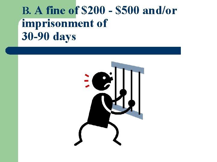 B. A fine of $200 - $500 and/or imprisonment of 30 -90 days 