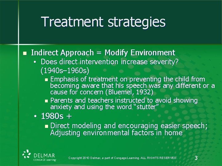 Treatment strategies n Indirect Approach = Modify Environment • Does direct intervention increase severity? Treatment strategies n Indirect Approach = Modify Environment • Does direct intervention increase severity?