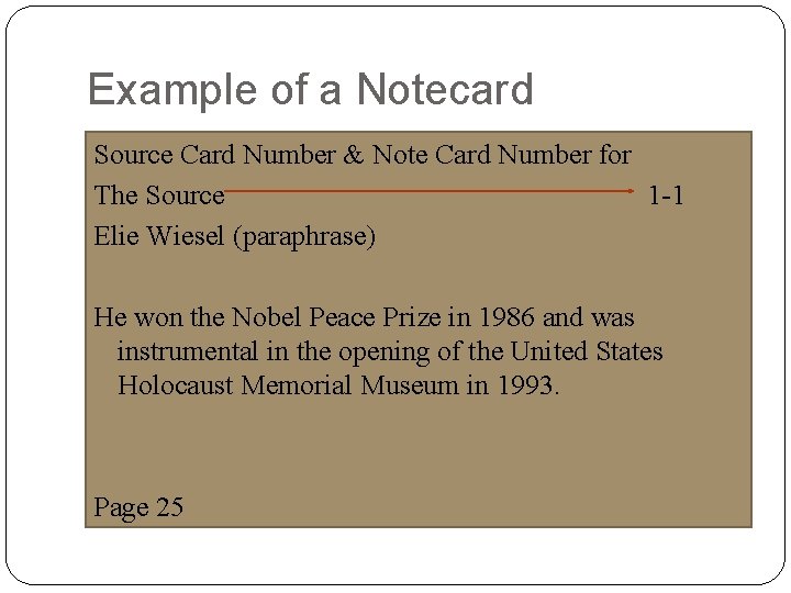 Example of a Notecard Source Card Number & Note Card Number for The Source