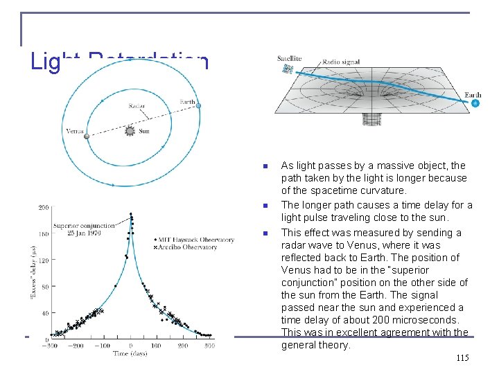 Light Retardation n As light passes by a massive object, the path taken by