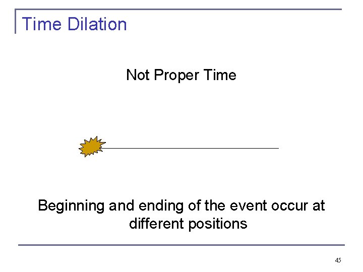 Time Dilation Not Proper Time Beginning and ending of the event occur at different