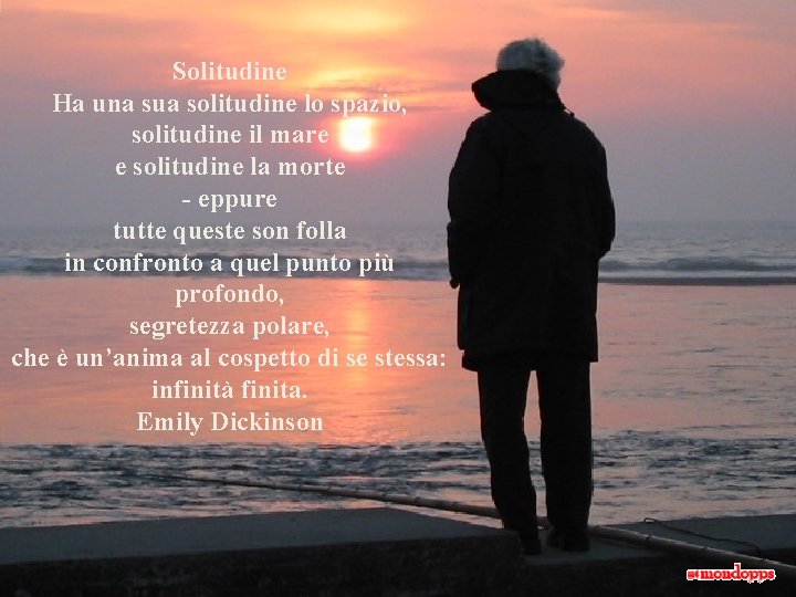 Solitudine Ha una sua solitudine lo spazio, solitudine il mare e solitudine la morte