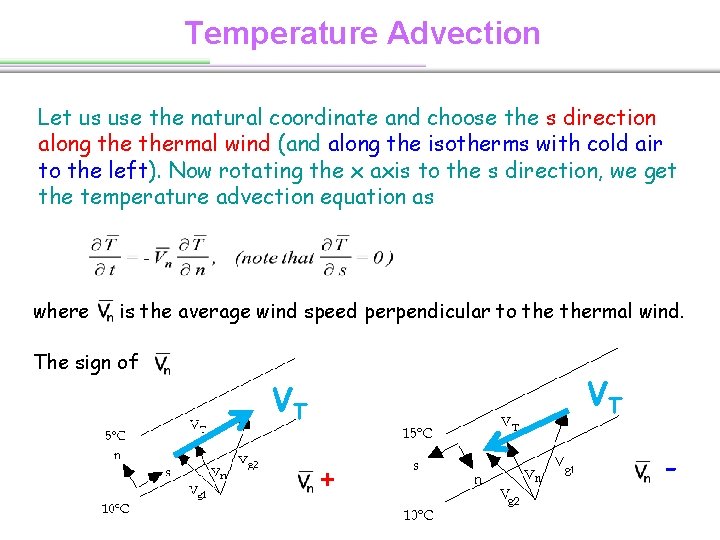 Temperature Advection Let us use the natural coordinate and choose the s direction along